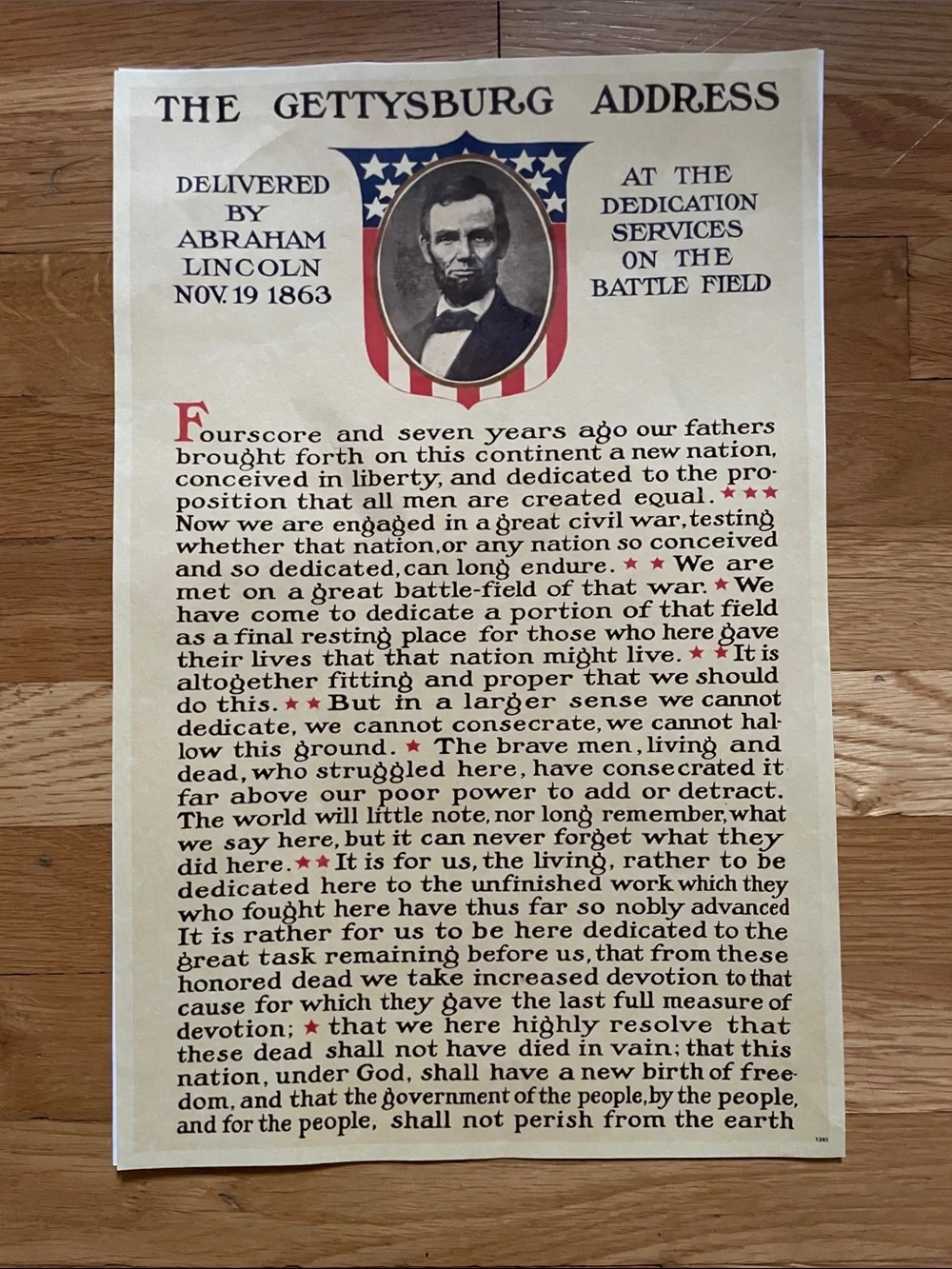NEW The Gettysburg Address Vintage Look Parchment Art - Patriotic - 11”x17”
